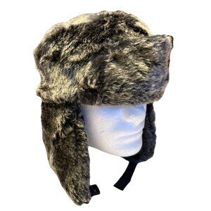Gray Faux Fur Trapper Hat – Cold Weather Bomber Style with Adjustable Straps